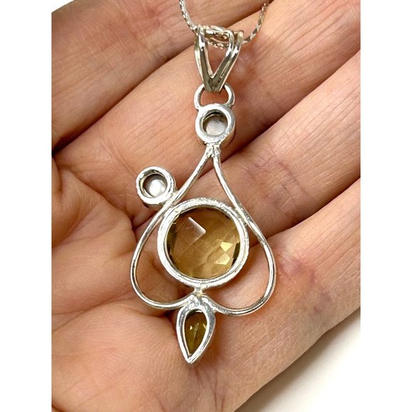 Women’s Pendant Necklace Italy Peridot Pearl S925 Sterling Silver 18” Vintage - Picture 12 of 17